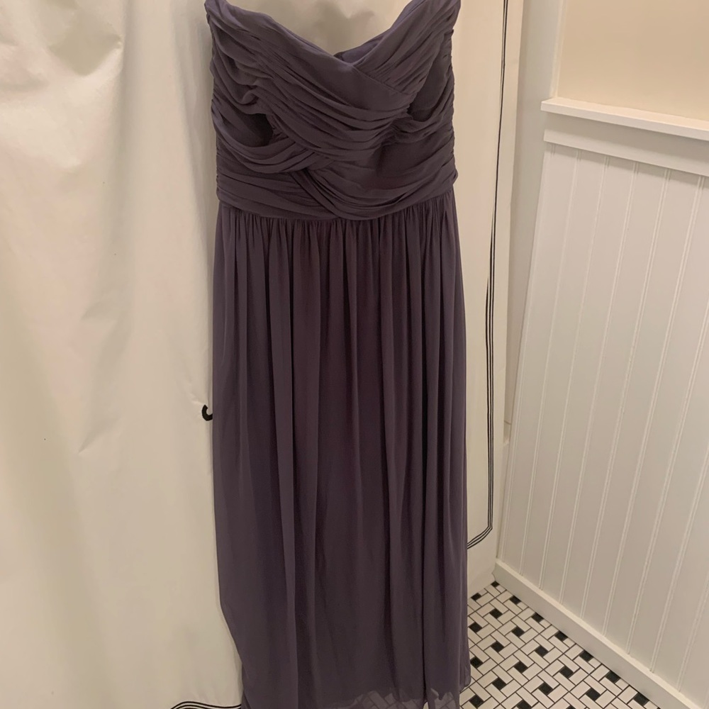 Strapless purple bridesmaids dress